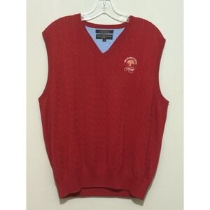 Tommy Hilfiger Golf Vest M Red Cable Knit V-Neck The Ocean Course Kiawah Cotton